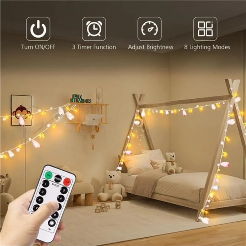 Battery Operated Fairy String Lights Warm White LED Remote Timer 8 Modes